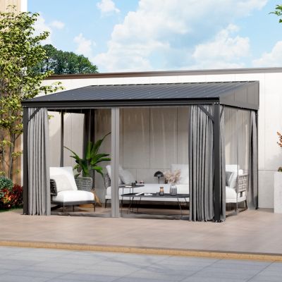 10x12 FT Aluminum Frame Sloped Galvanized Steel Roof Wall Mounted Gazebo Umbrellas & Canopies & Awnings