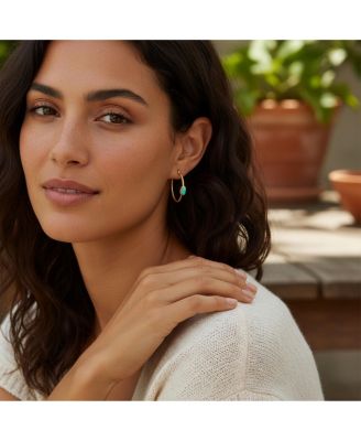 Twisted Cable Hoop Huggie Earrings Stabilized Turquoise Gold Plated Sterling Silver