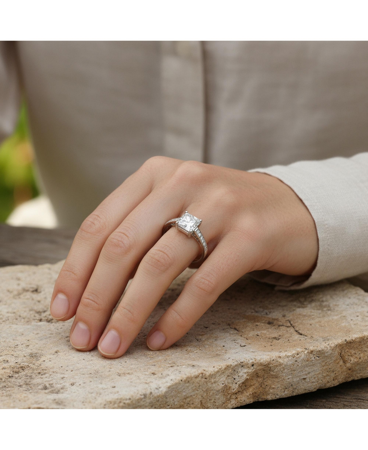 Bling Jewelry Classic 2.5CT Cz Square Princess Cut Solitaire Promise Ring Sterling Silver Cubic Zirconia Pave Band