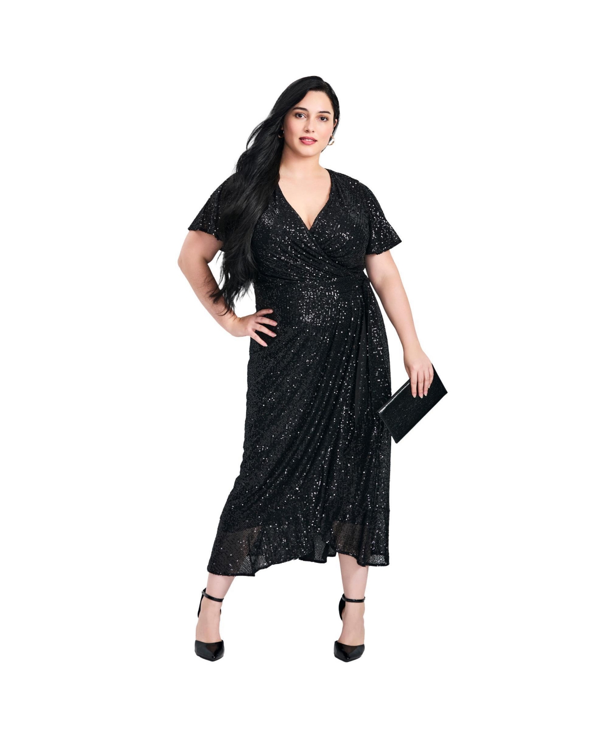 Avenue Women's Plus Nina Sequin Wrap Dress