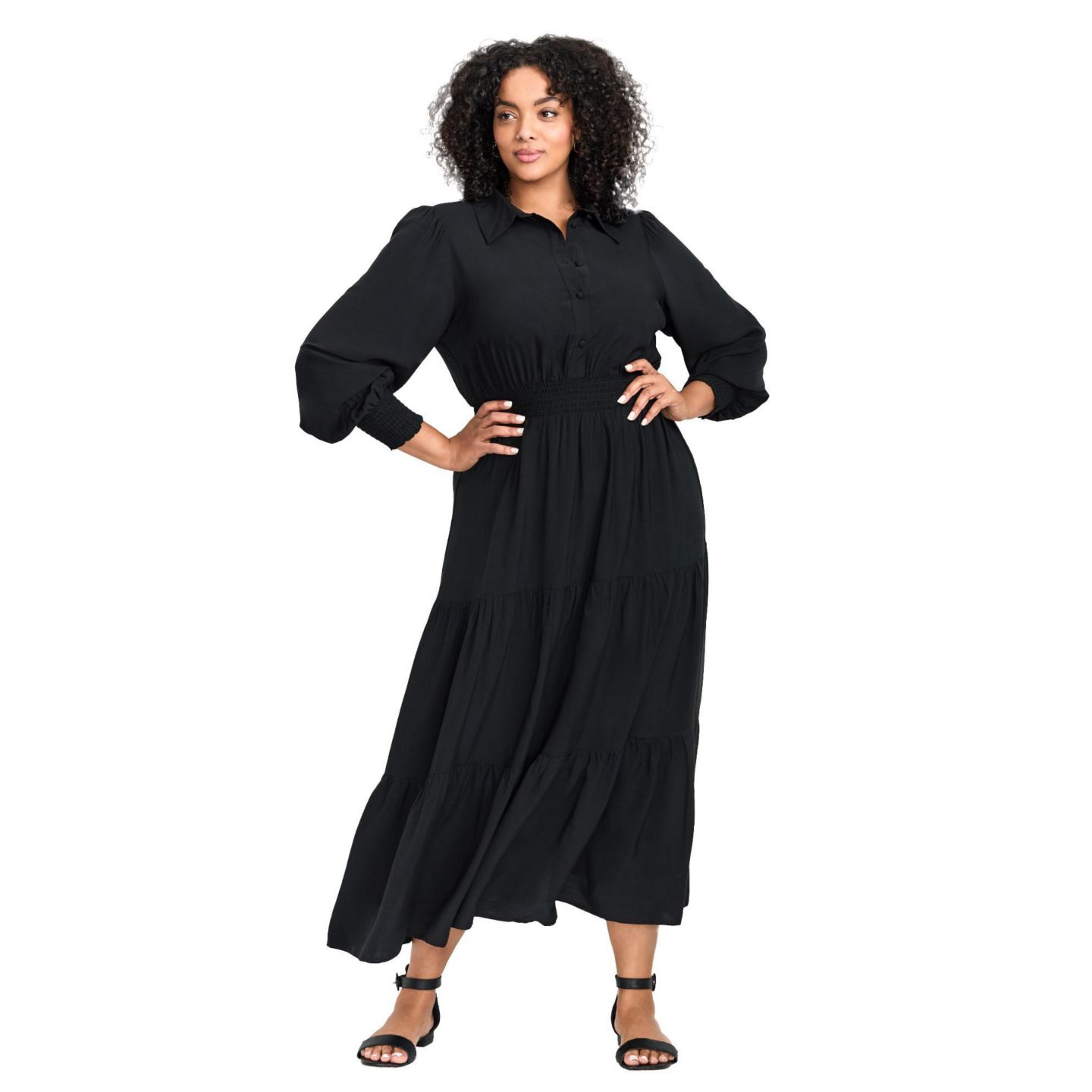 Женское платье Avenue Plus Size Shiloh Tiered Maxi, цвет: Чёрный — фото 1