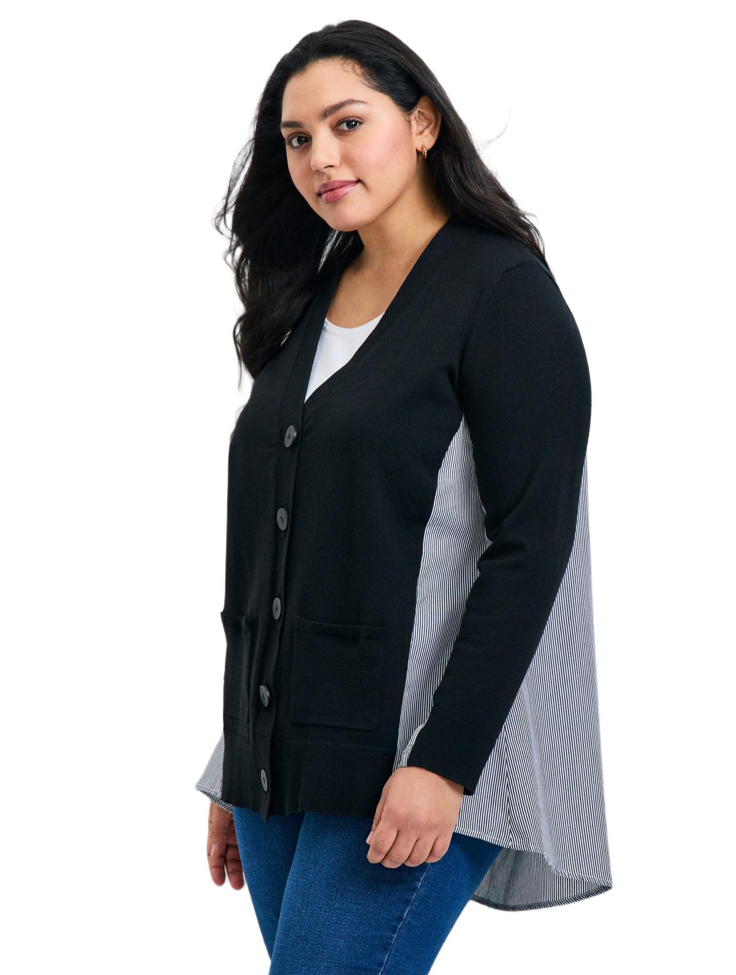 Women's Plus Size Ray Mix Media Button Sweater