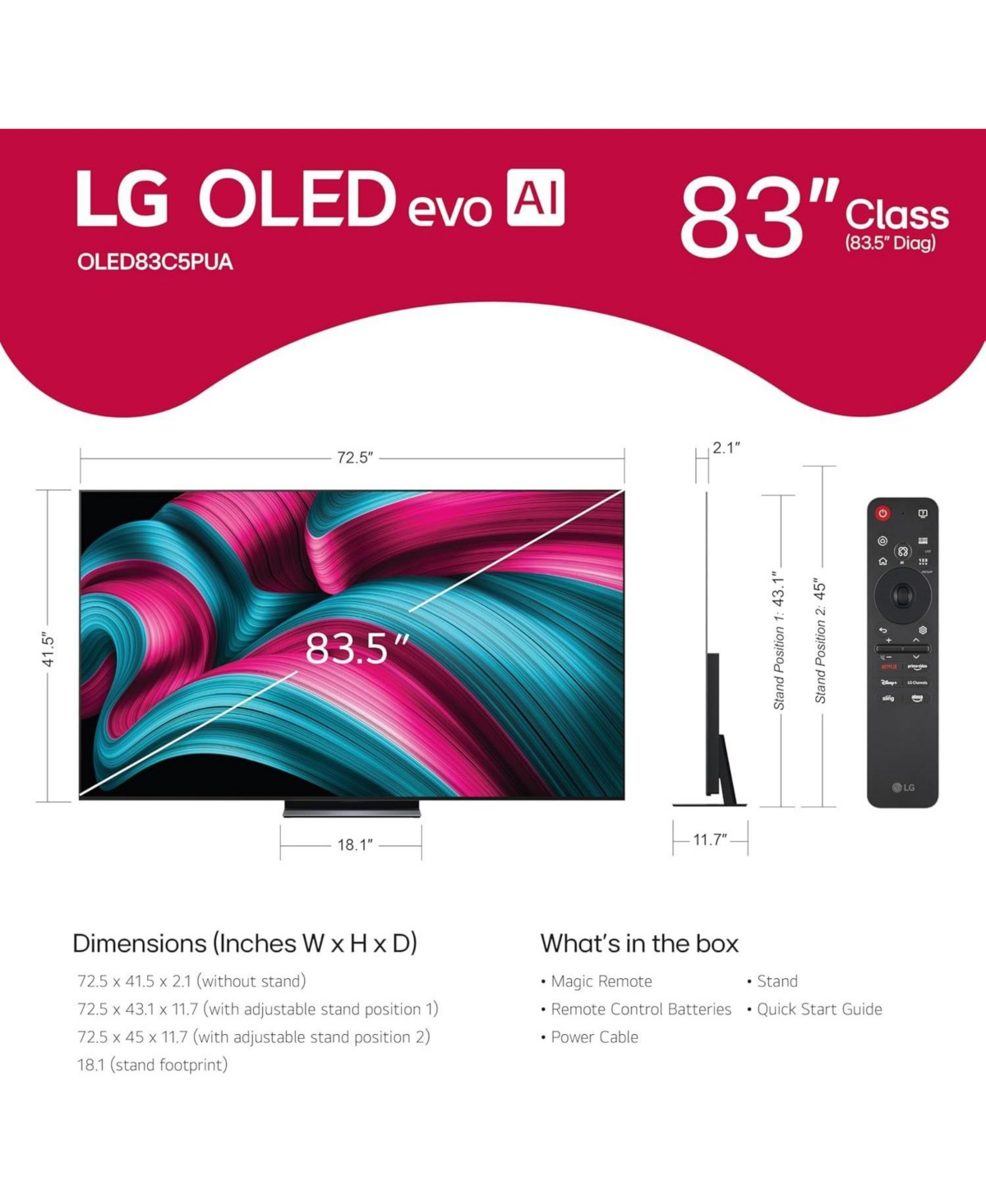 Lg Oled83C5PUA 83" 4K OLED Ultra Hd Smart Tv with a9 Ai Super Upscaling (2025)