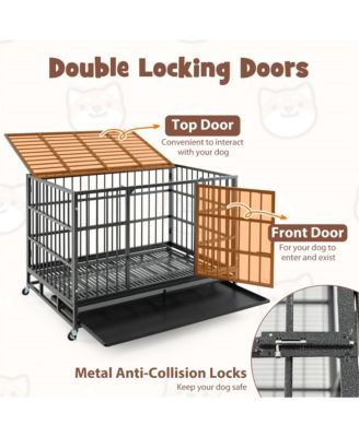 48'' Foldable Heavy-Duty Metal Dog Cage W/ Lockable Rolling Casters