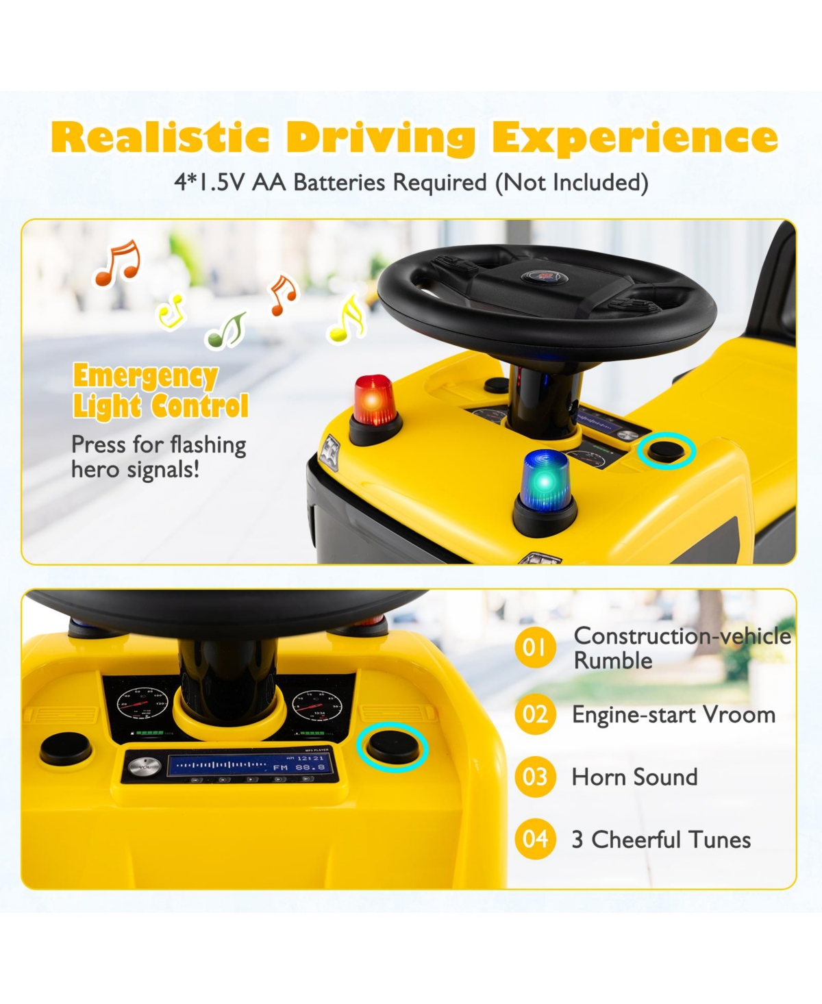 Hongge Kids Ride On Police Push Car With Lights Sounds And Under Seat Storage