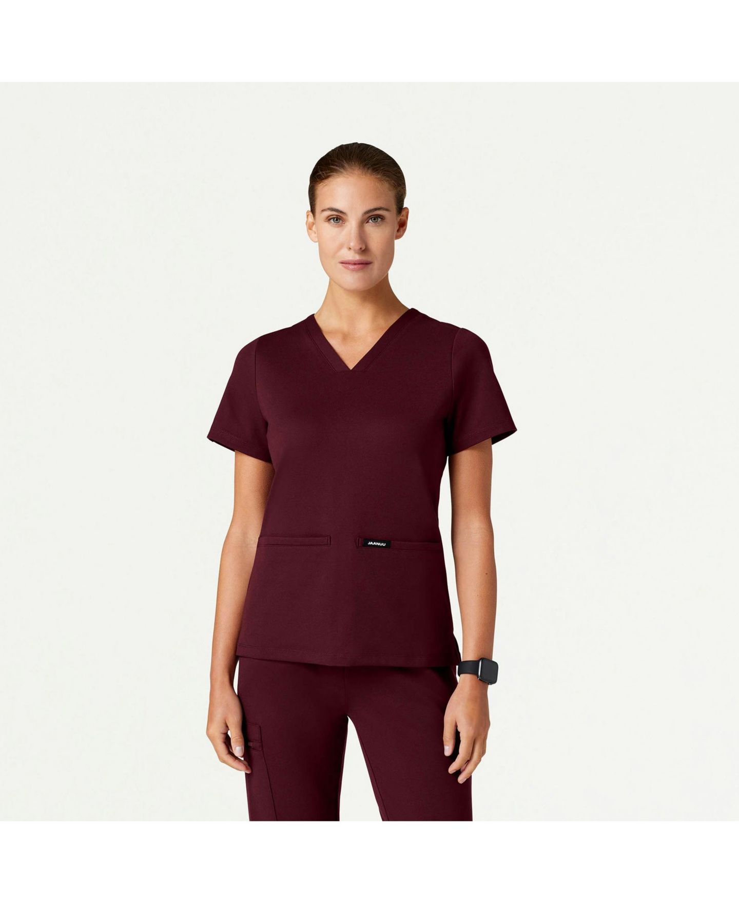Женский топ Jaanuu Cesi 2-Pocket Slim Knit V-Neck Scrub, цвет: Бордовый — фото 1