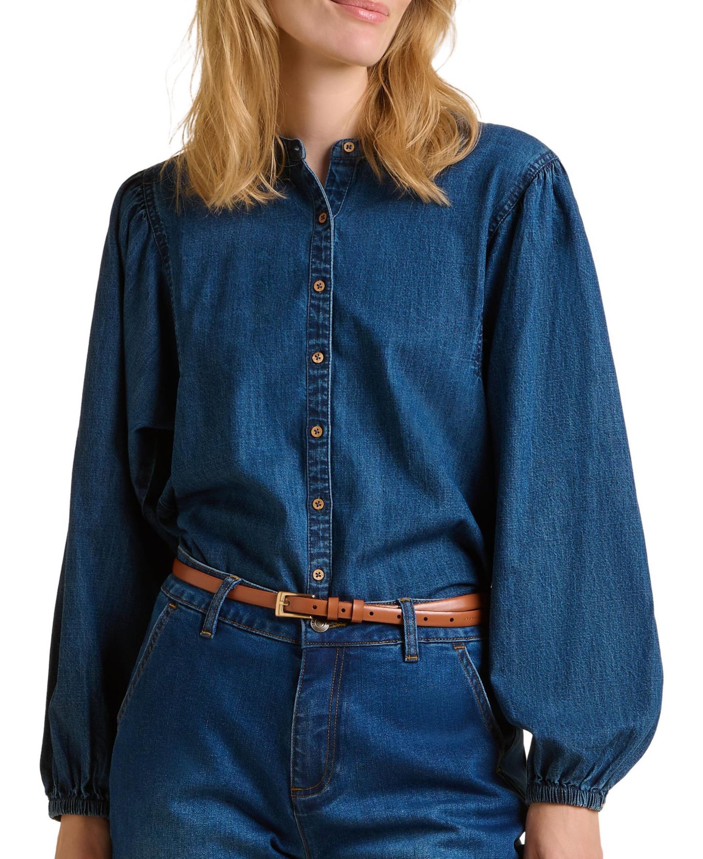 Женская рубашка Brakeburn Auri Long Sleeve Round Neck Denim, цвет: Синий — фото 4
