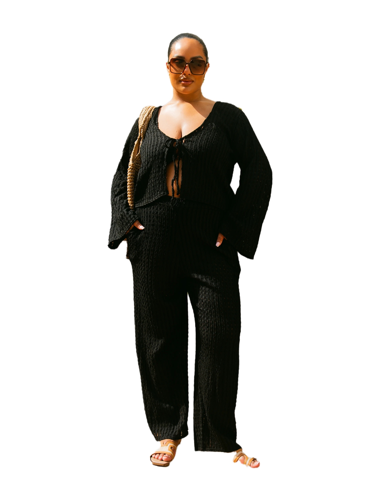 Fashion-szn Curve Women's Curve Crochet Tie Front Resort Top