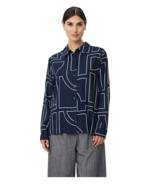 Женская рубашка Masai Copenhagen Malmanja Long Sleeve Printed Long, цвет: Тёмно-синий