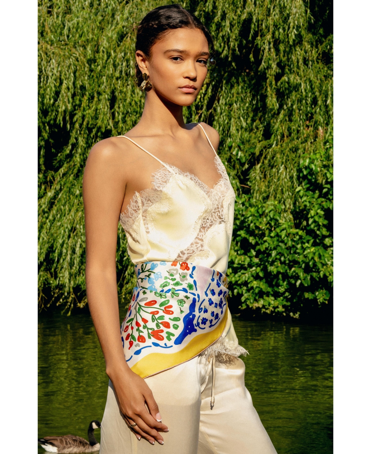 Jessie Zhao New York Women's Yellow Garden Double Sided Silk Scarf