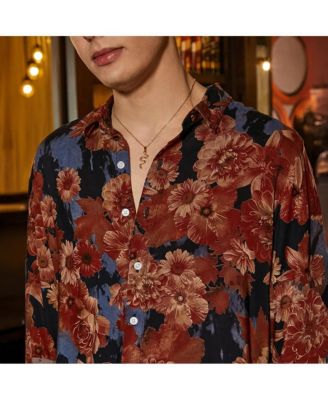 Men's Chocolate Brown & Midnight Black Floral Overlap Shirt