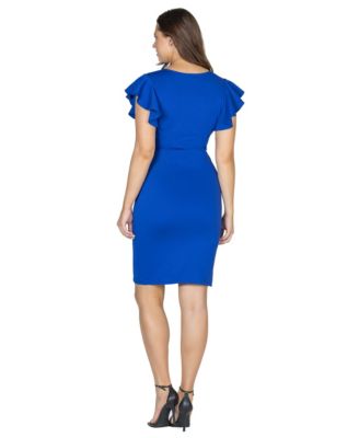 Petite V-Neck Ruffle Sleeve Knee Length Dress
