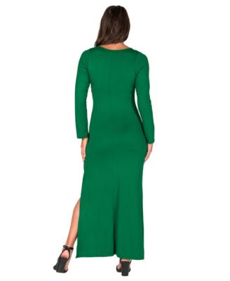 Petite Long-Sleeve Side Slit Fitted Maxi Dress