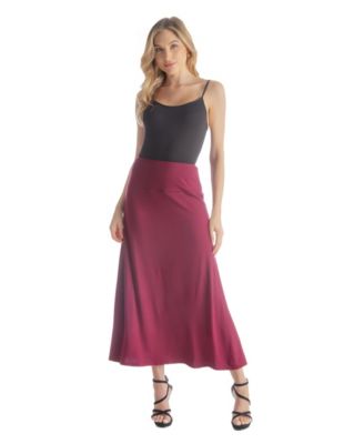 24seven Comfort Apparel Petite Elastic Waist Solid Color Maxi Skirt - Wine