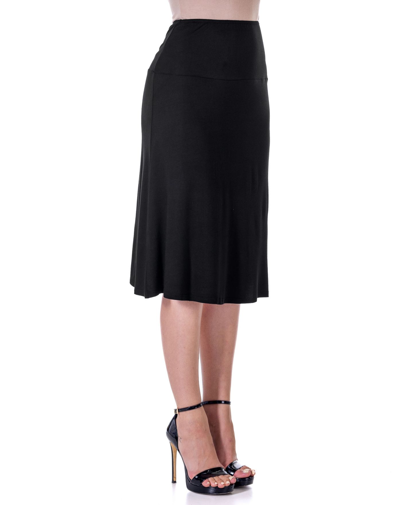 Женская юбка 24seven Comfort Apparel Petite A Line Elastic Waist Knee Length, цвет: Чёрный — фото 2