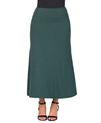 24seven Comfort Apparel Petite Elastic Waist Solid Color Maxi Skirt - Hunter