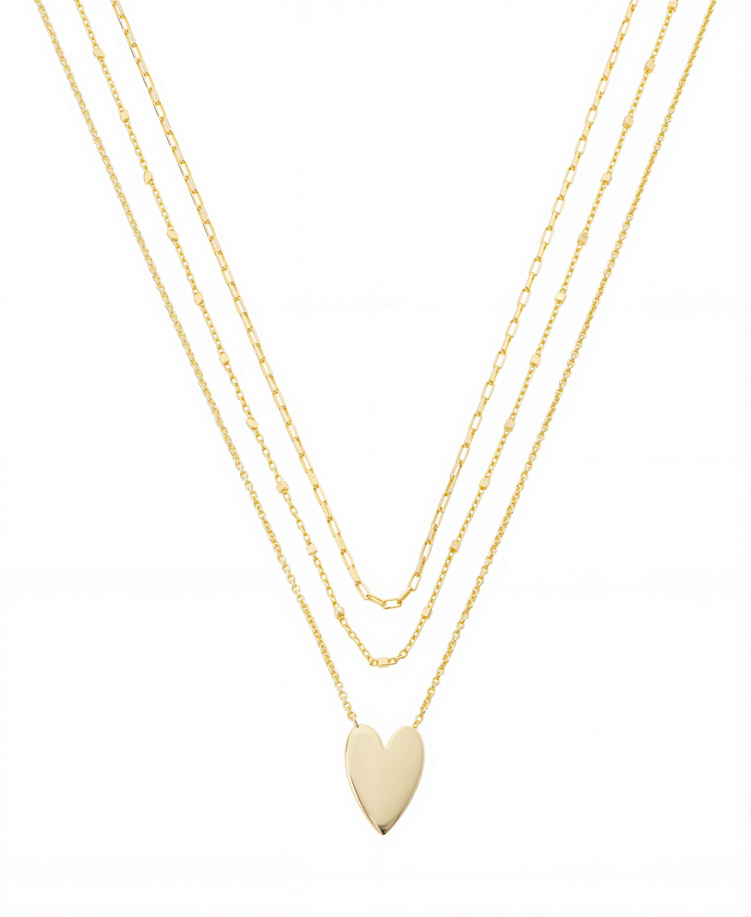 Gold Heart, Beads Chain Paperclip Necklaces Set