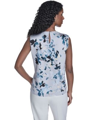 Women's Printed Sleeveless Charm Back Keyhole Top