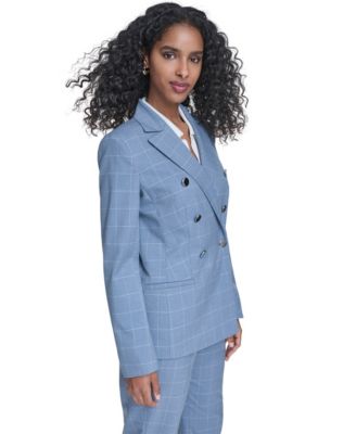 Women's Notch Collar Windowpane Double Breast Jacket