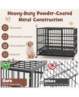 38'' Foldable Heavy-Duty Metal Dog Cage W/ Lockable Rolling Casters