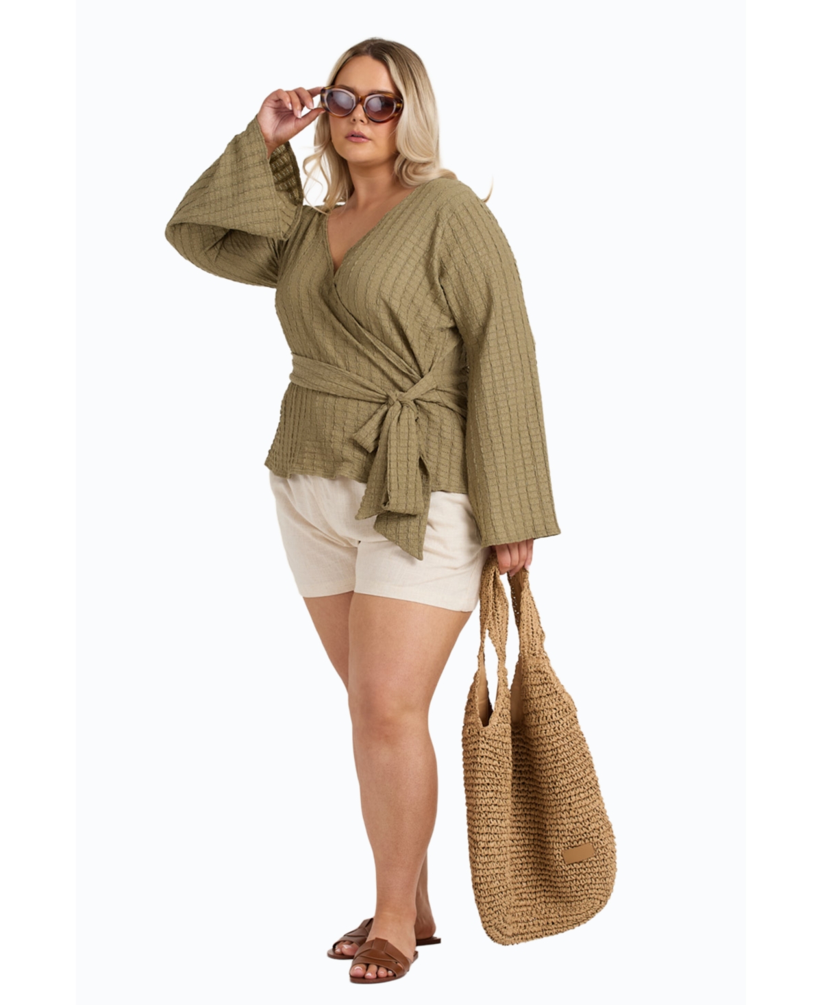 Fashion-szn Curve Women's Kimono Wrap Front Belted Top