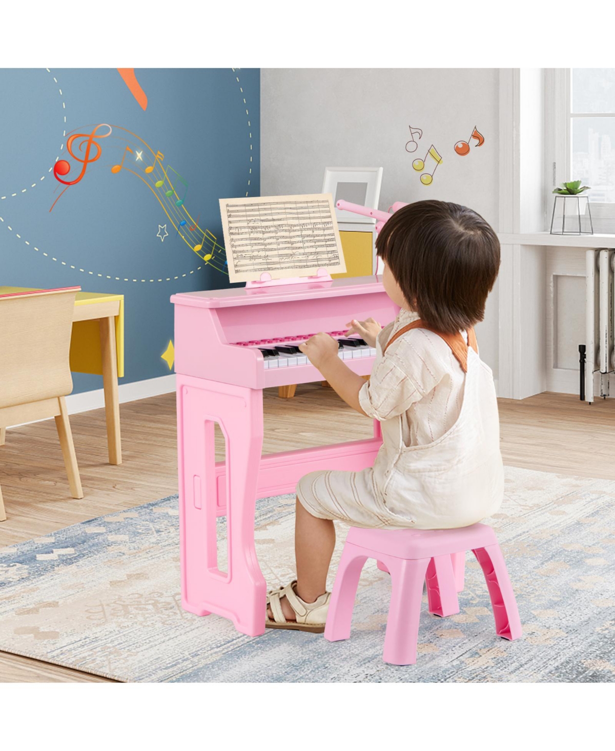 Hongge 37 Key Kids Piano Keyboard Set With Microphone Music Stand And Stool