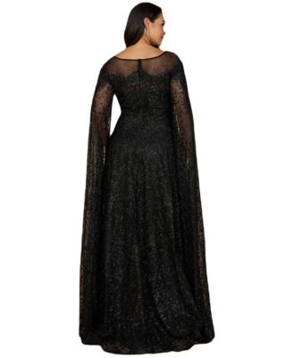 Women's Lace Gown with Dramatic Cape Sleeves