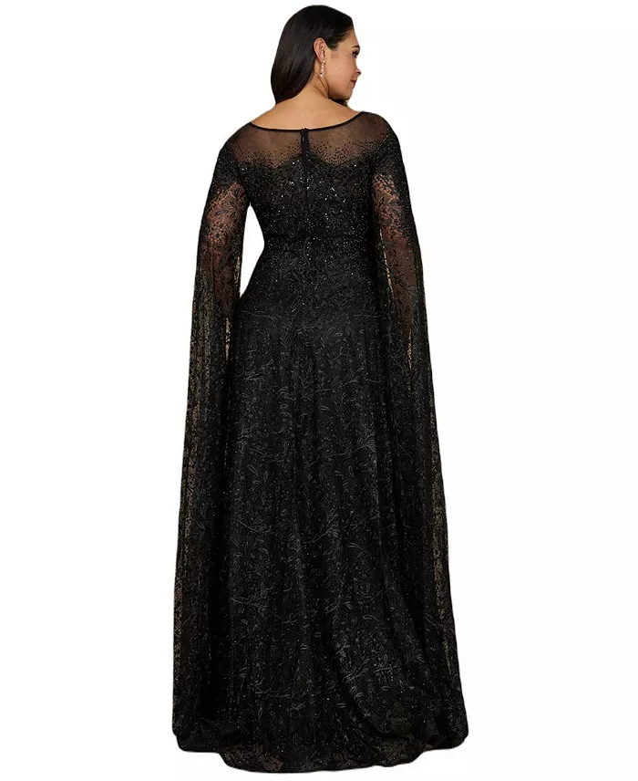 Women's Lace Gown with Dramatic Cape Sleeves - thumbnail 6