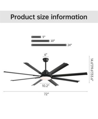 72-inch Modern Matte Black 8-Blade Ceiling Fan Light with Intelligent Remote Control, Supporting Voice and APP Timing Functions