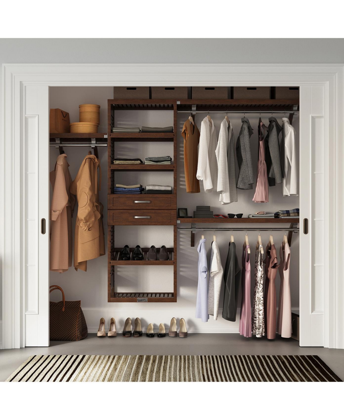 John Louis Home Solid Wood Walk-In Closet Organizer with 2 Shaker Style Drawers