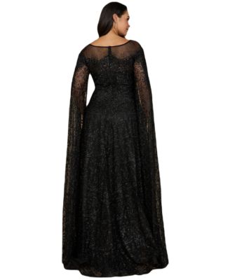 Women's Lace Gown with Dramatic Cape Sleeves