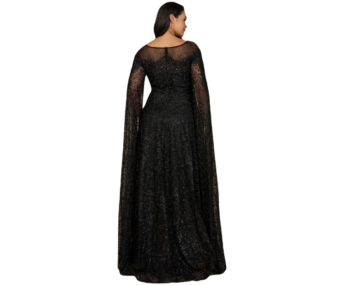Женские платья Lara Lace Gown with Dramatic Cape Sleeves, цвет: Чёрный — фото 4