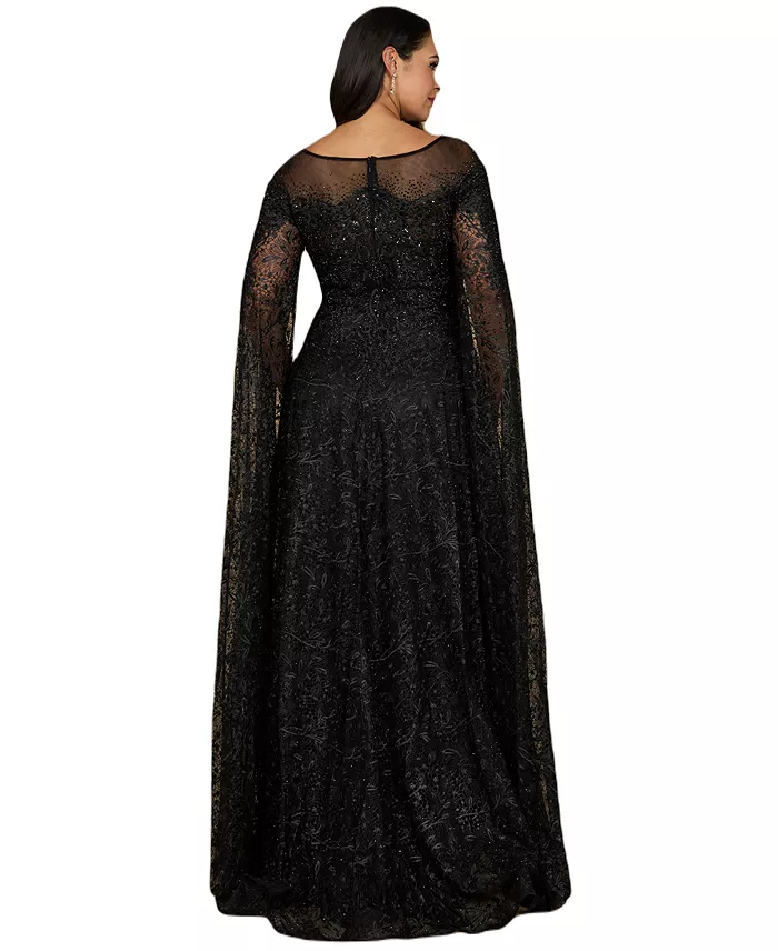 Women's Lace Gown with Dramatic Cape Sleeves - thumbnail 8