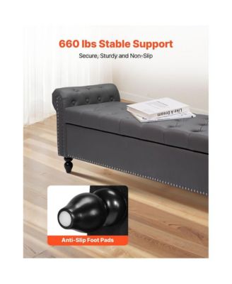 Upholstered Storage Bench with Tufted Seat and Wood Legs