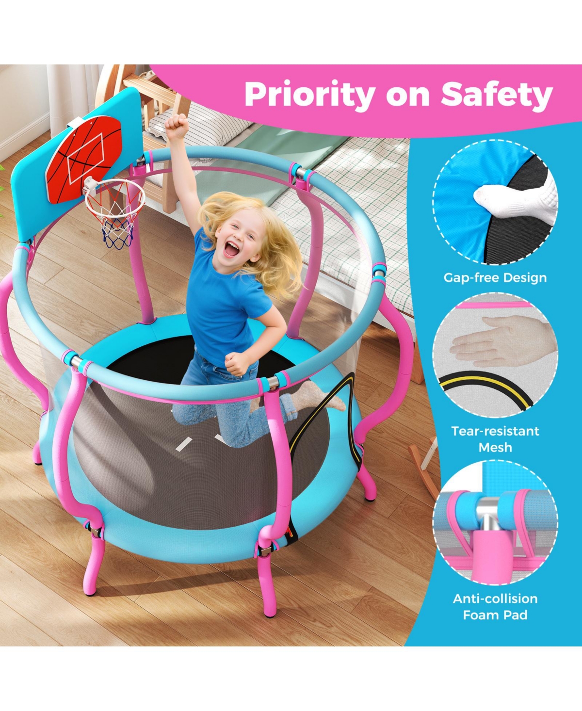 Gymax 48'' Kids Trampoline Indoor & Outdoor Pumpkin Trampoline w/Basketball Hoop