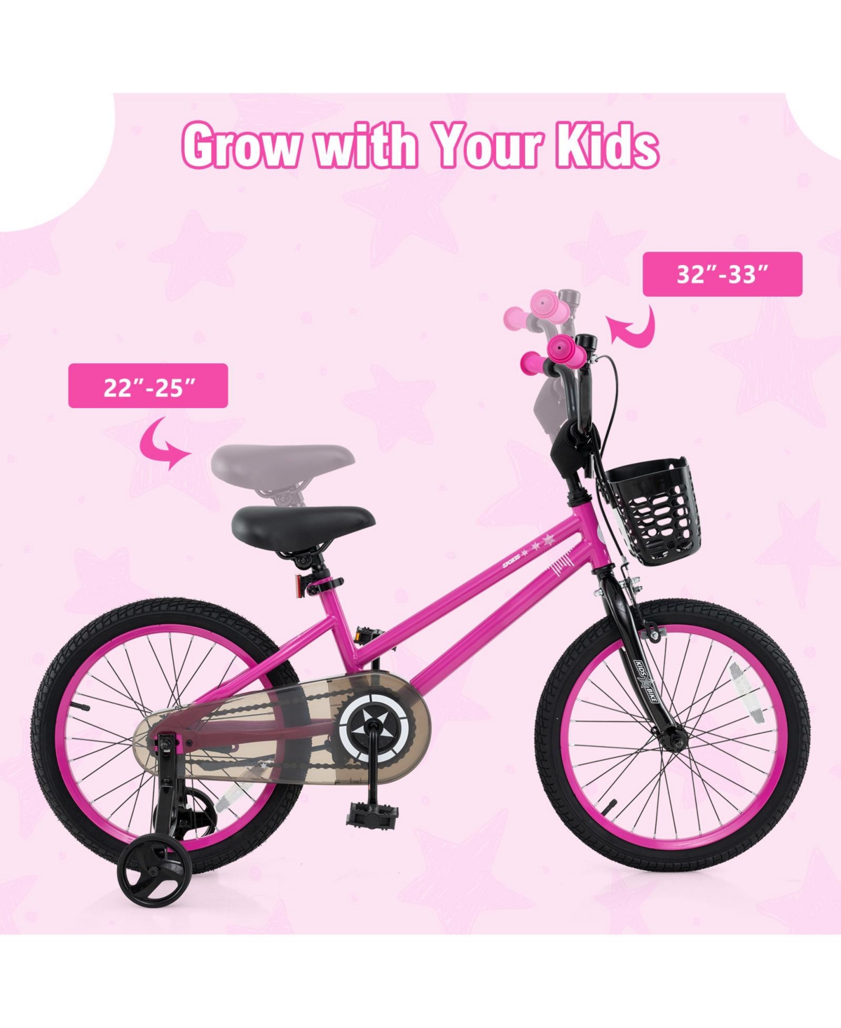 Sugift 16 Inch Kids Bike Adjustable Bicycle with Front Basket for Children Aged 4-7 Years Old