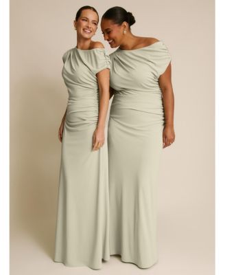 Women's Slash Neck Draped Bridesmaid Dress