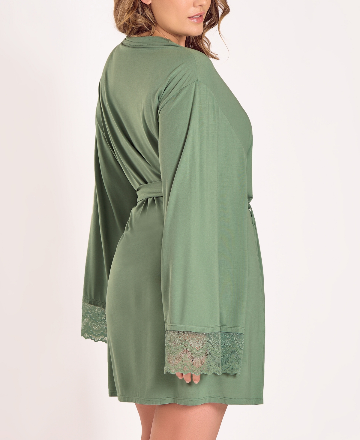Icollection Plus Size Stretch Knit Long-sleeve Robe In Green