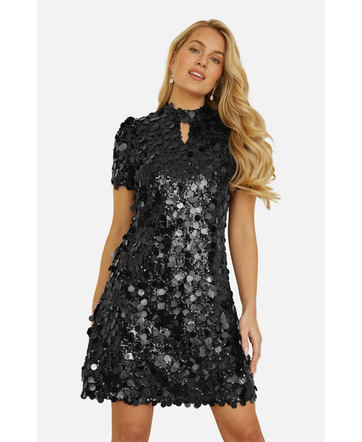 Yumi Women's Sequin Keyhole Neck Tunic Dress