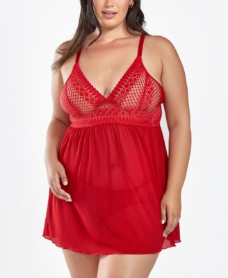 Plus Size 2 Piece Soft Cup Lace Baby Doll Lingerie Set