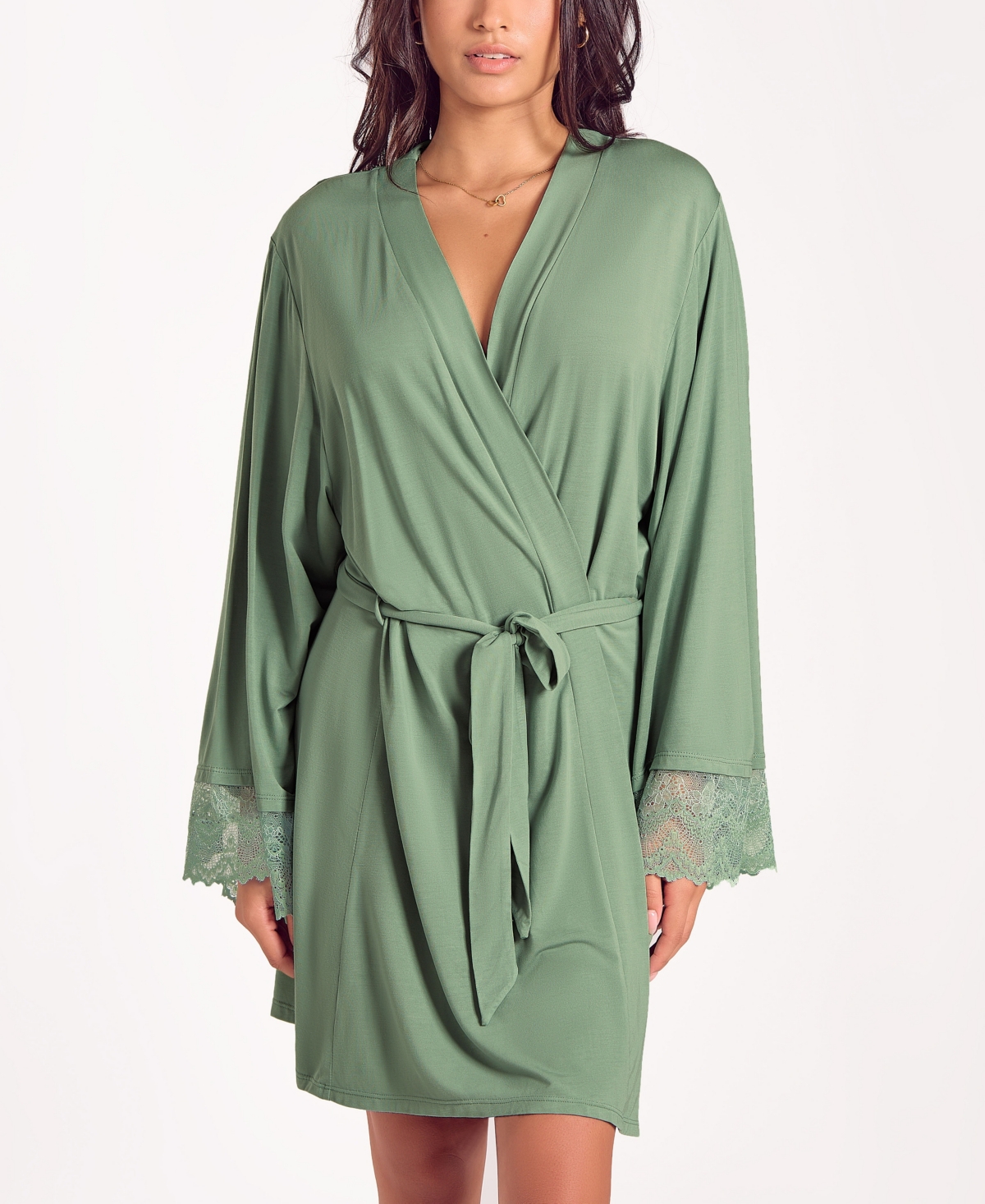 Icollection Women's Modal Stretch Knit Long-sleeve Robe In Green