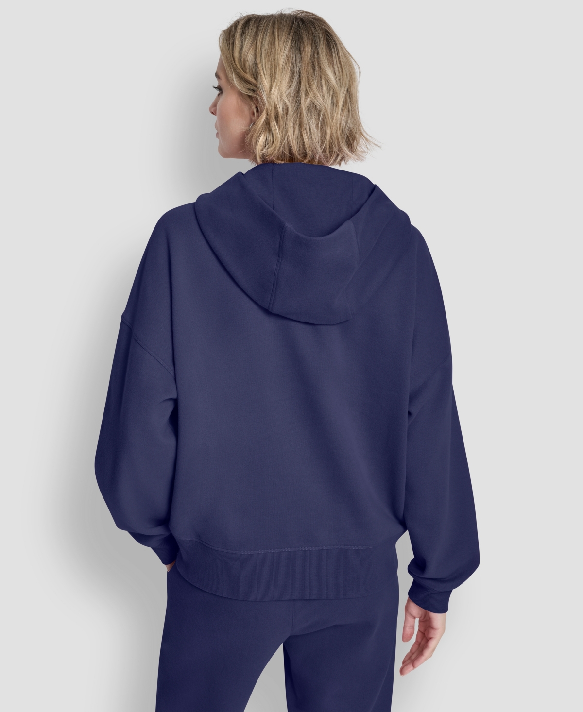 Dkny Women's Metallic Bubble Logo Drop Shoulder Pull-On Hoodie