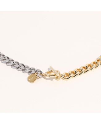 Two-Tone Stainless Steel Chain Necklace with Gold & Silver Links and Toggle Clasp