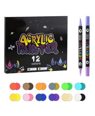 24 Colours Double-Ended, Two-Color Acrylic Markers, Quick-Drying and Waterproof for Rocks, Eggs, Wood, Rock, Canvas, Plastic, Glass, Ceramic
