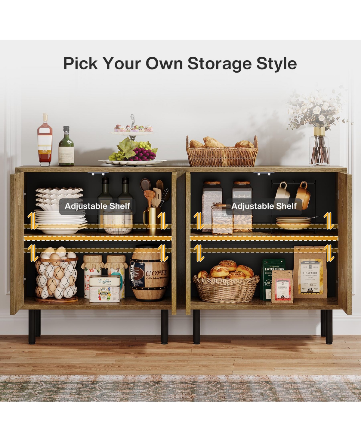 Tribesigns Kitchen Cabinet with Storage, 59" Buffet Sideboard Cabinet with Adjustable Shelves