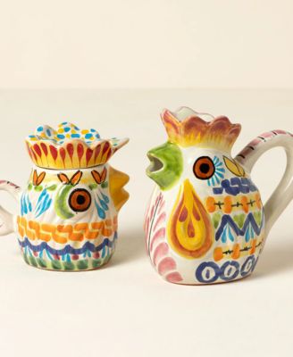 Majolica Rooster Hand-Painted Creamer