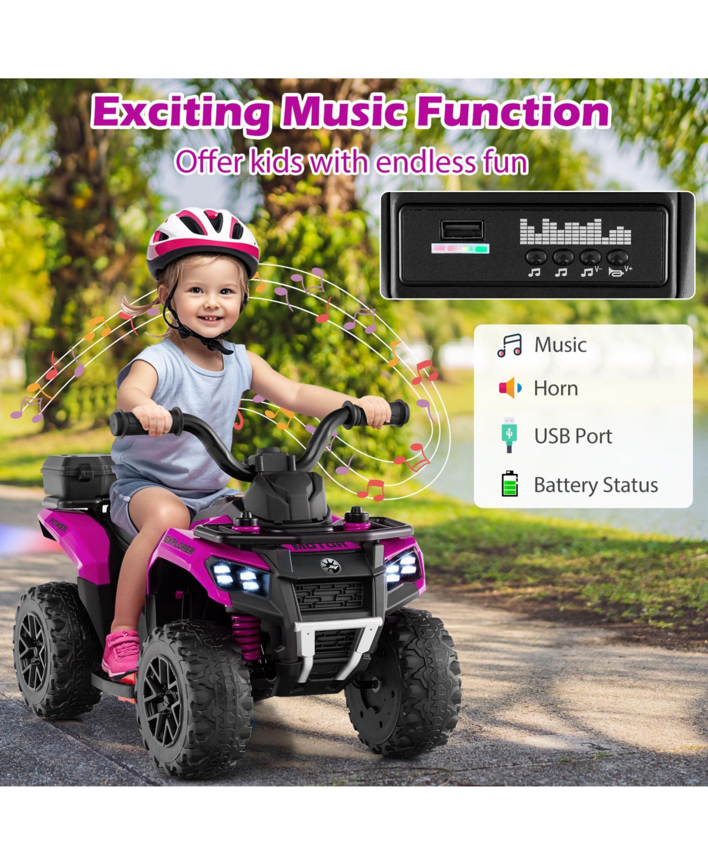 Детская игрушка SUGIFT 6V Kids Ride On ATV with Music & Water Spray, Ages 3+, цвет: Яркий фиолетовый — фото 4