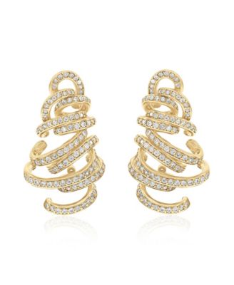 Suzy Levian Gala Collection Sterling Silver Cubic Zirconia Pave Spiral Drop Earrings