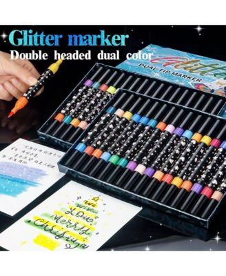 12 Glitter Colors Double-Ended Brush Marker Pens for Doodle, Writing, DIY Crafts, Greeting & Birthday Card Making