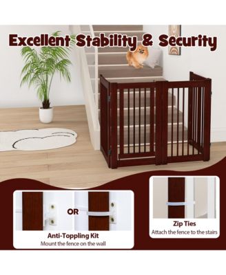 Freestanding Pet Gate 30'' Tall 4-Panel Wooden Dog Fence Solid Wood Foldable